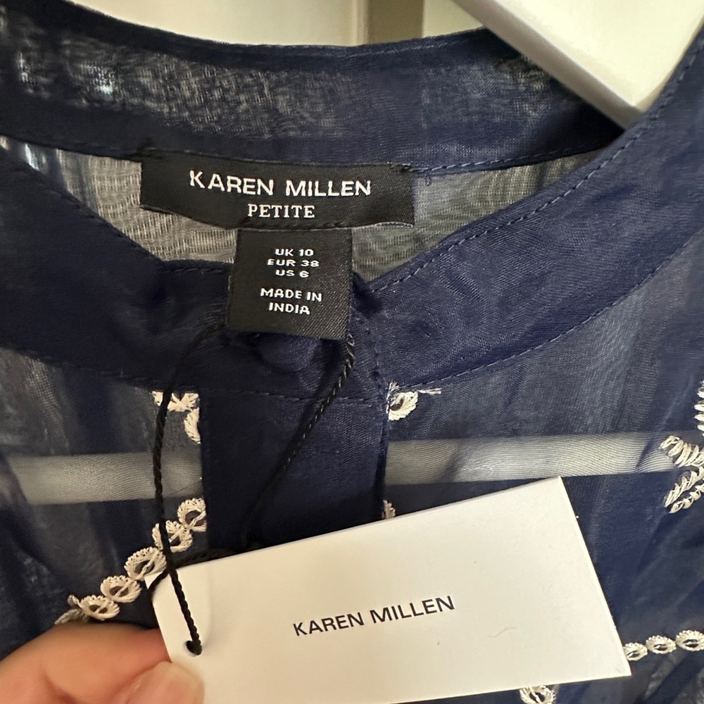 Karen Millen Navy Sheer Embroidered Top - Picture 3 of 4